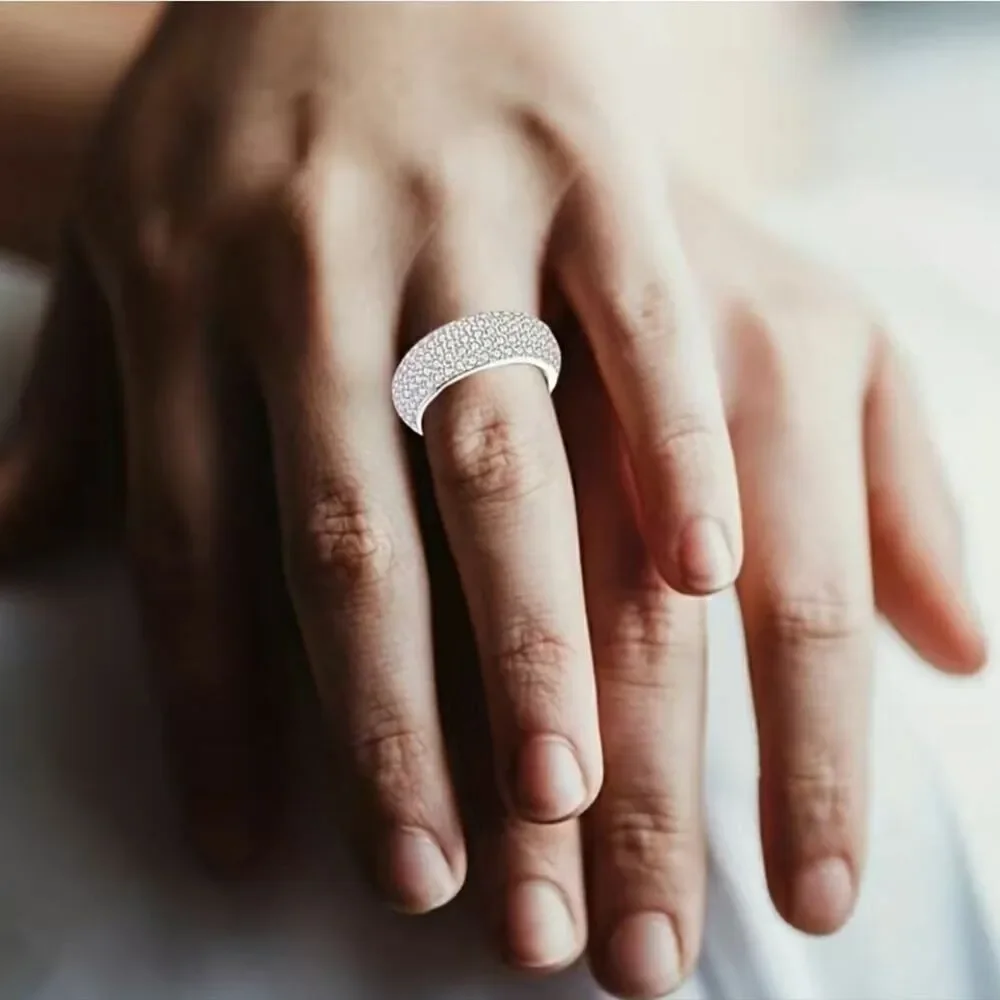 Titanium Ring with Mini Rhinestones - Elegance and Durability